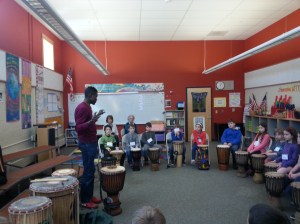 Namory Keita with students in Kittery